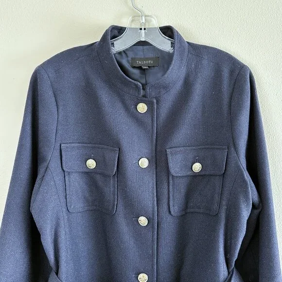 Talbots Navy Wool Blend Belted Timeless Classic Blazer Jacket - Picture 3 of 12